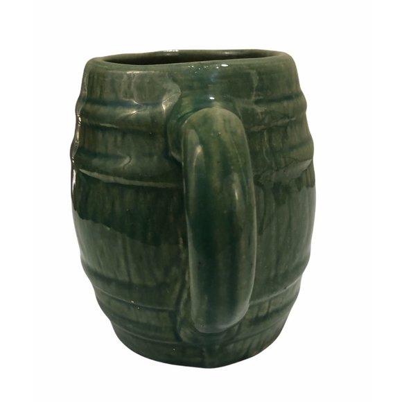 Vintage McCoy Green Pottery Barrel Mug - Picture 2 of 5